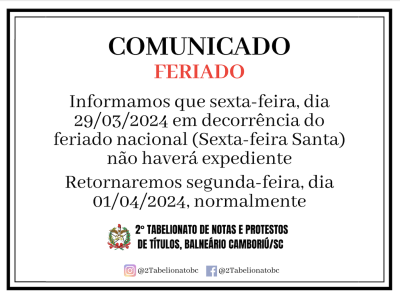 Comunicado de Feriado.